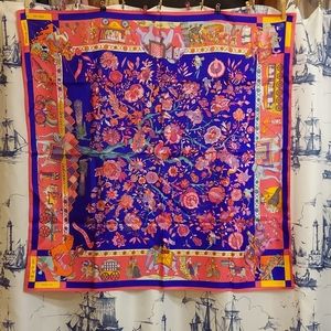 Hermes vintage  scarf from 1985-86 orange floral